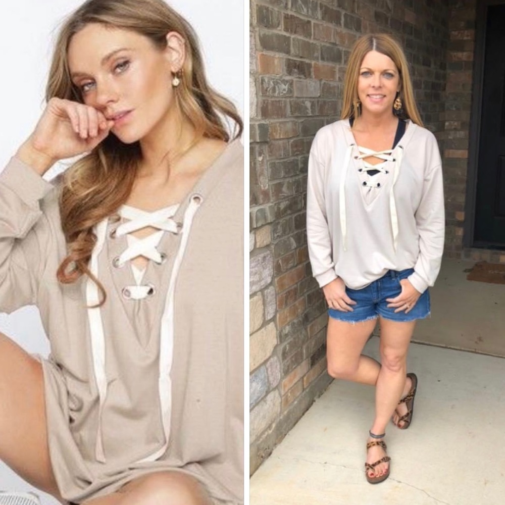 Fun lace up lightweight long sleeve top
